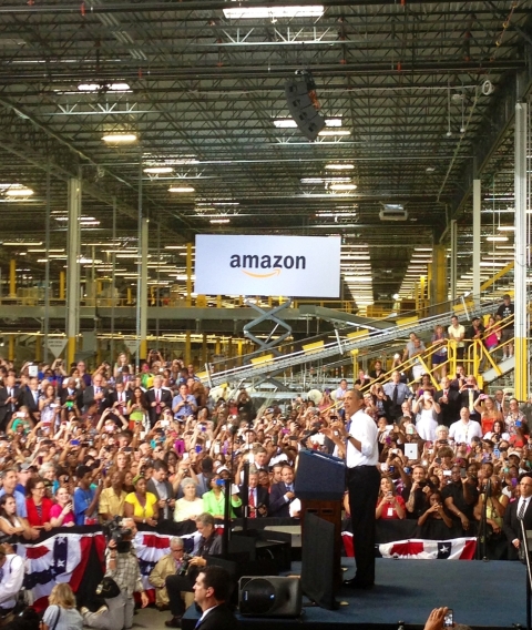 President Obama speaks at Amazon's Chattanooga Fulfillment Center earlier this week. 